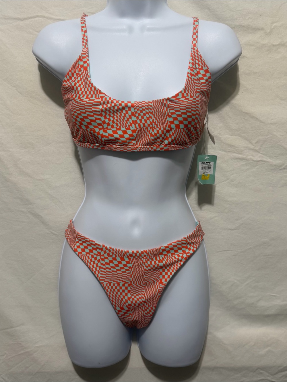 Tilly's Red & Mint Green Bikini Set -Top Size L & Cheeky Bottom Size M. NWT